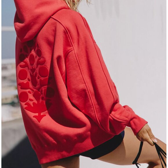 FP Movement by Free People Tops - A Cut Above Flocked Buti Logo Hoodie in Rally Red Combo -  M